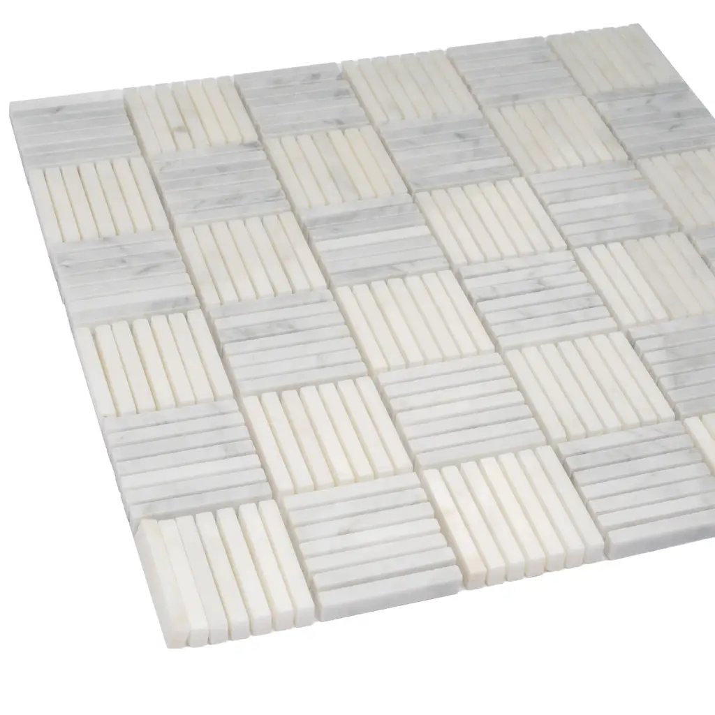 White Gray 12x12 Polished Brick Bianco Carrara Marble Mosaic Tile (5 pack, 5 sq ft/case) by Apollo Tile