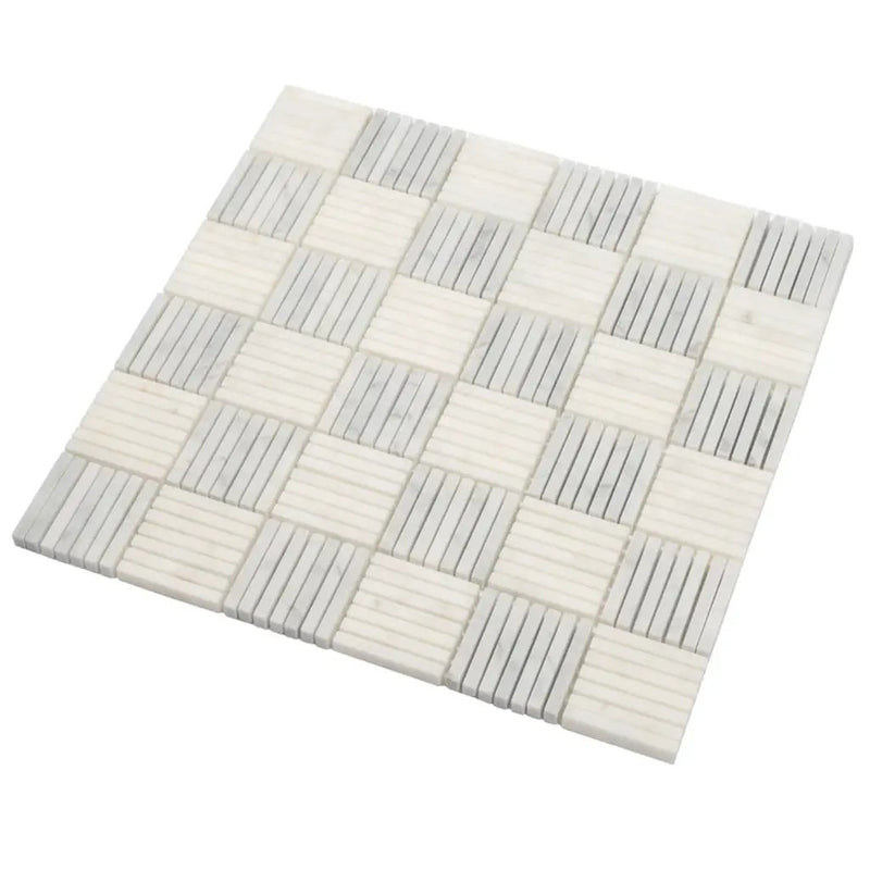 White Gray 12x12 Polished Brick Bianco Carrara Marble Mosaic Tile (5 pack, 5 sq ft/case) by Apollo Tile