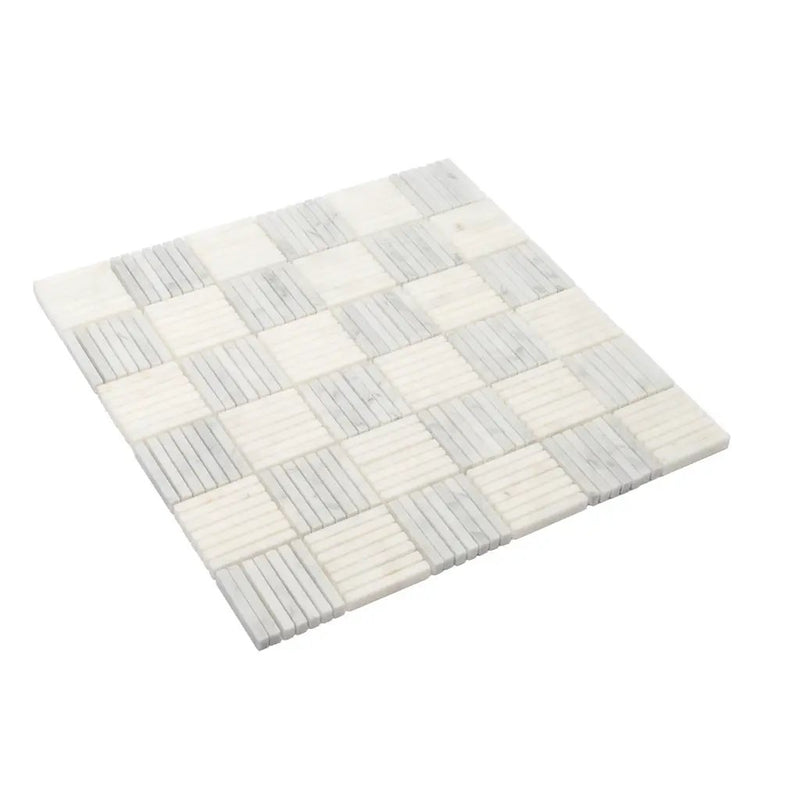 White Gray 12x12 Polished Brick Bianco Carrara Marble Mosaic Tile (5 pack, 5 sq ft/case) by Apollo Tile