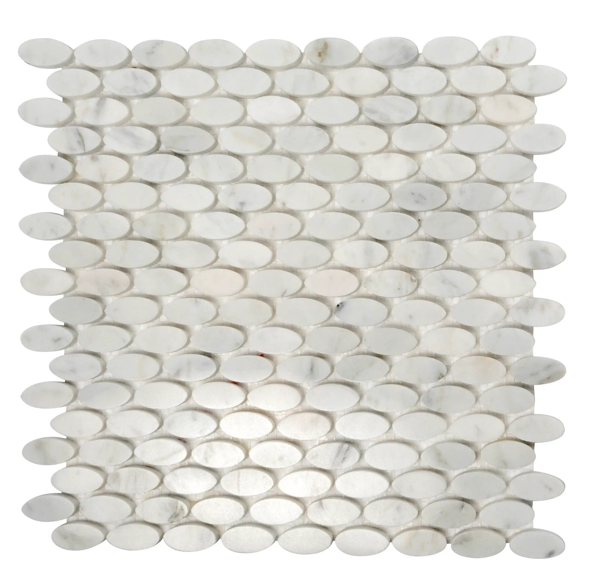 White 11x12 Polished Oval Bianco Carrara Marble Mosaic Tile (5 pack, 4.51 sq ft/case) by Apollo Tile