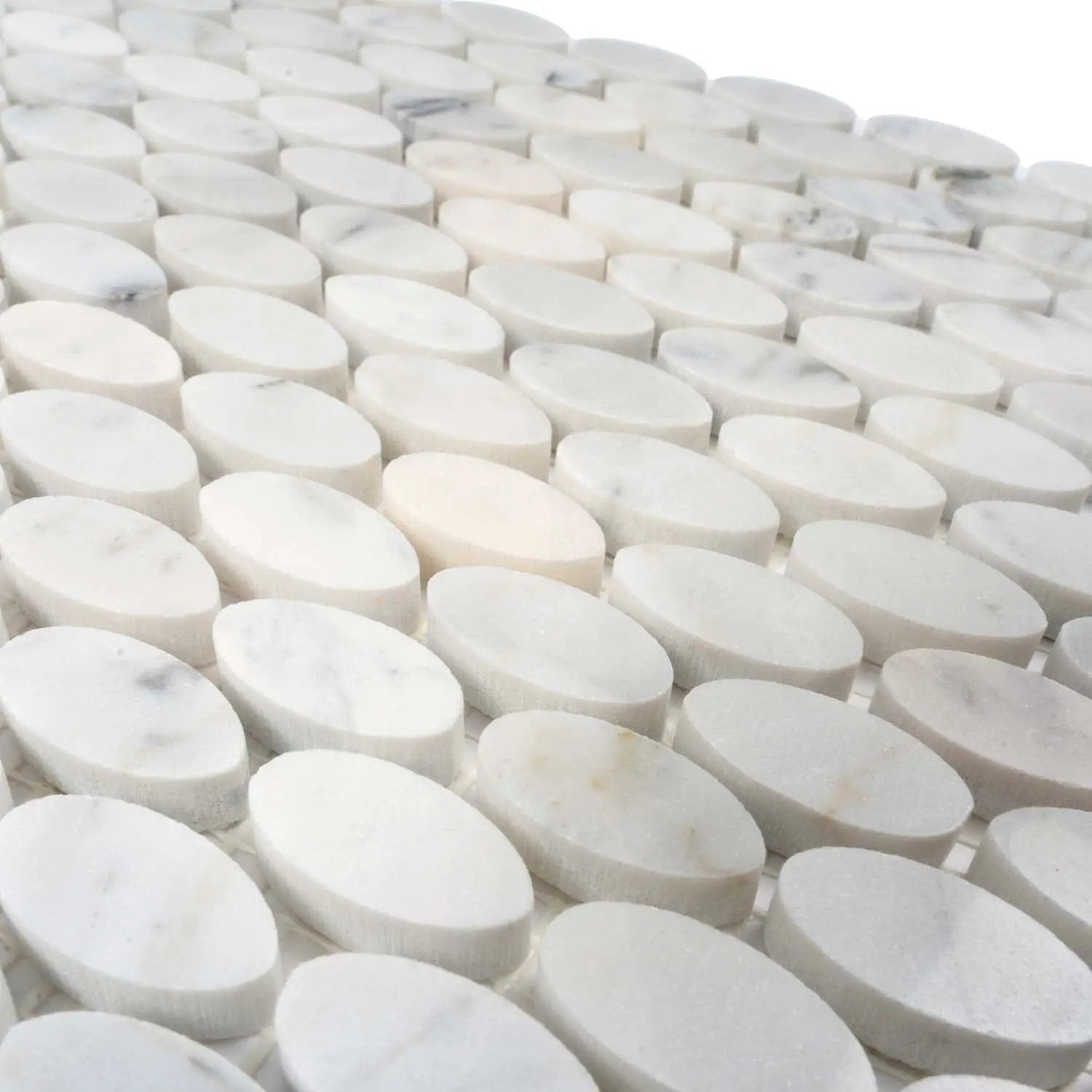 White 11x12 Polished Oval Bianco Carrara Marble Mosaic Tile (5 pack, 4.51 sq ft/case) by Apollo Tile