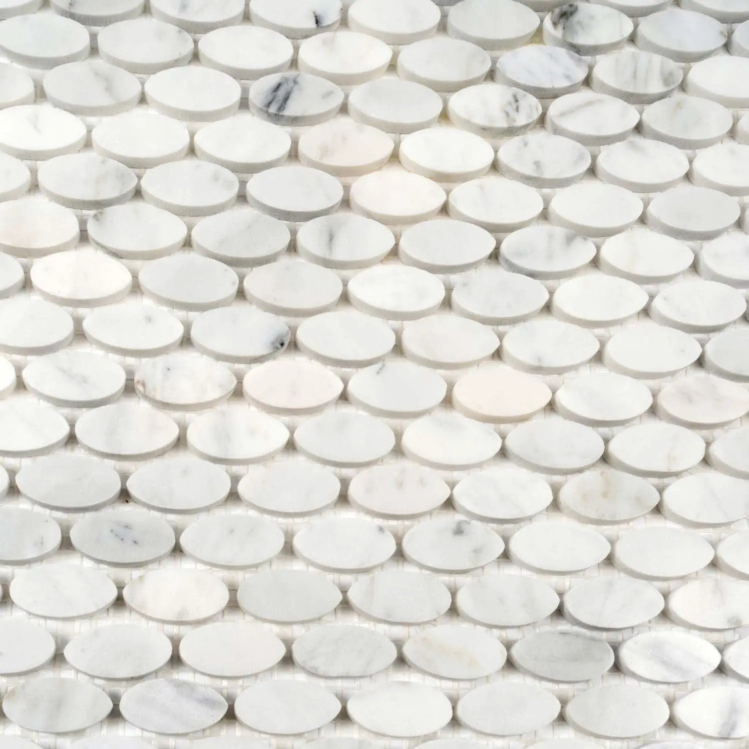 White 11x12 Polished Oval Bianco Carrara Marble Mosaic Tile (5 pack, 4.51 sq ft/case) by Apollo Tile