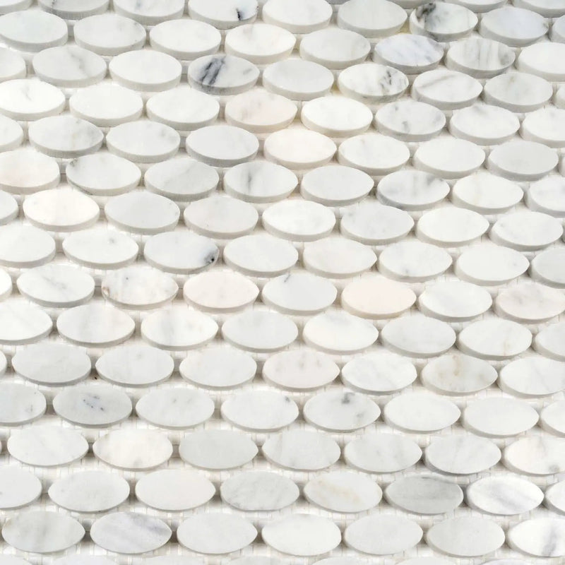White 11x12 Polished Oval Bianco Carrara Marble Mosaic Tile (5 pack, 4.51 sq ft/case) by Apollo Tile