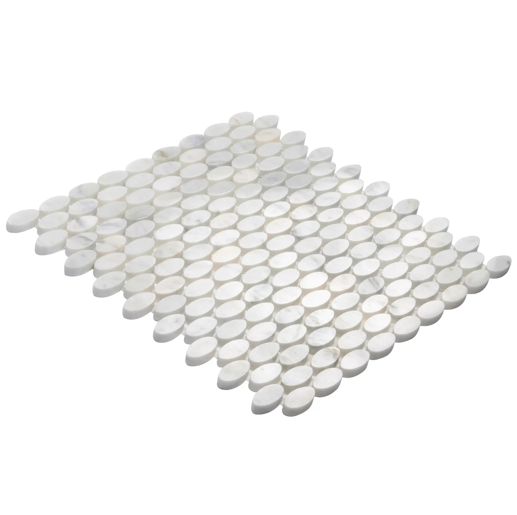 White 11x12 Polished Oval Bianco Carrara Marble Mosaic Tile (5 pack, 4.51 sq ft/case) by Apollo Tile