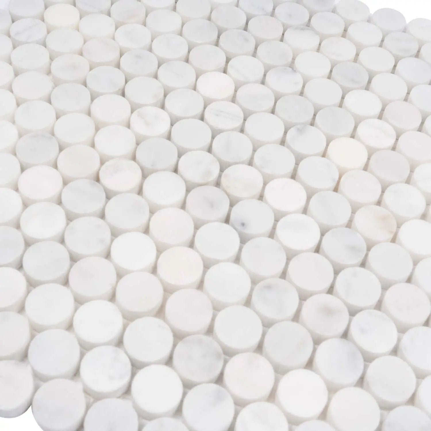 White 11x12 Polished Penny Round Bianco Carrara Marble Mosaic Tile (5 pack, 4.82 sq ft/case) by Apollo Tile
