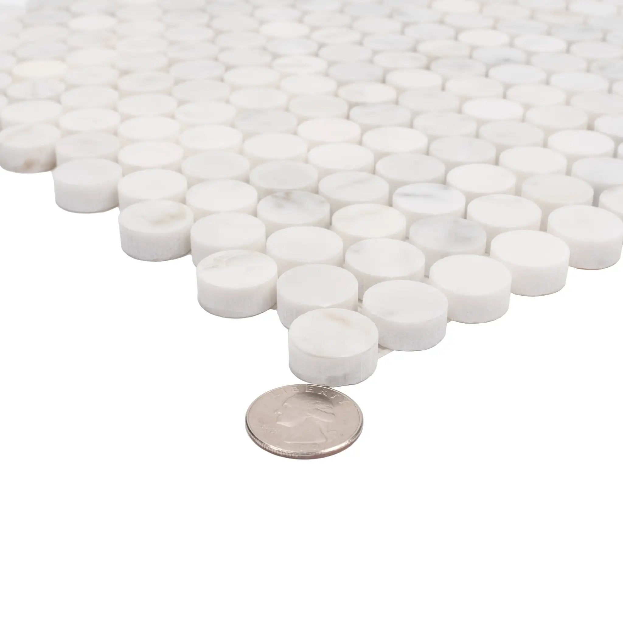 White 11x12 Polished Penny Round Bianco Carrara Marble Mosaic Tile (5 pack, 4.82 sq ft/case) by Apollo Tile