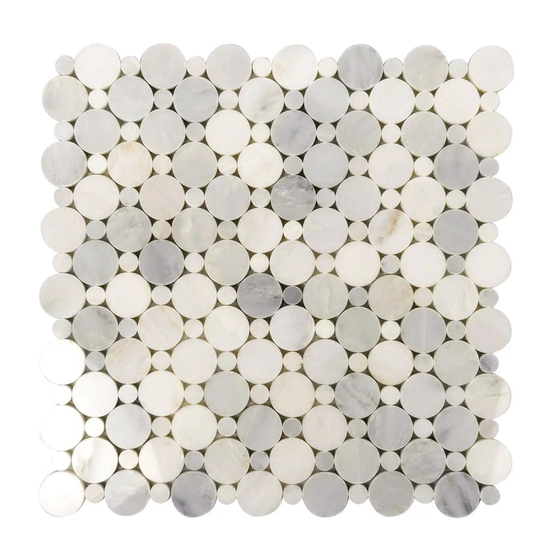 Oriental White 12x12 Polished Penny Round Marble Mosaic Tile (5 pack, 4.83 sq ft/case) by Apollo Tile