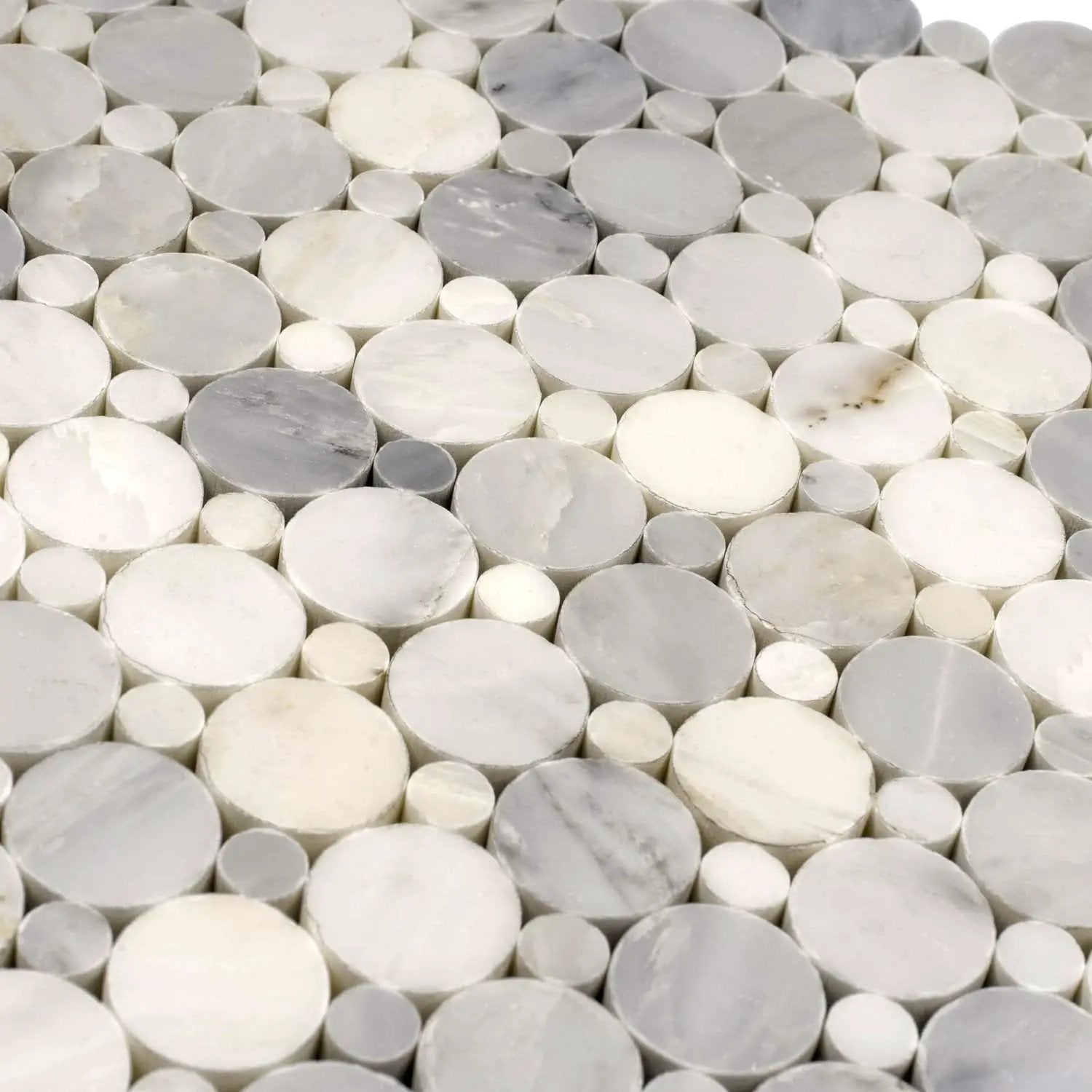 Oriental White 12x12 Polished Penny Round Marble Mosaic Tile (5 pack, 4.83 sq ft/case) by Apollo Tile