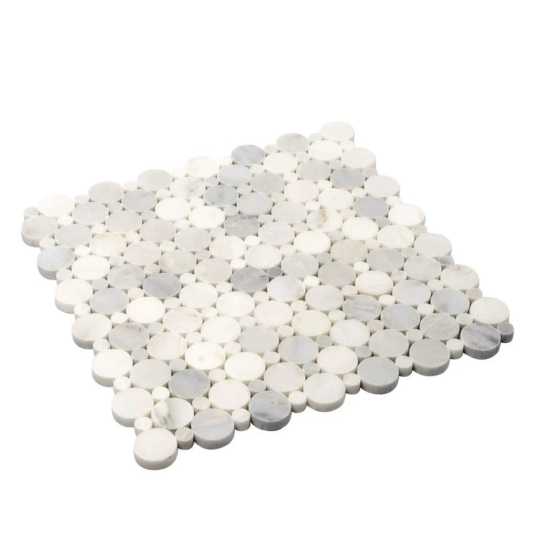 Oriental White 12x12 Polished Penny Round Marble Mosaic Tile (5 pack, 4.83 sq ft/case) by Apollo Tile