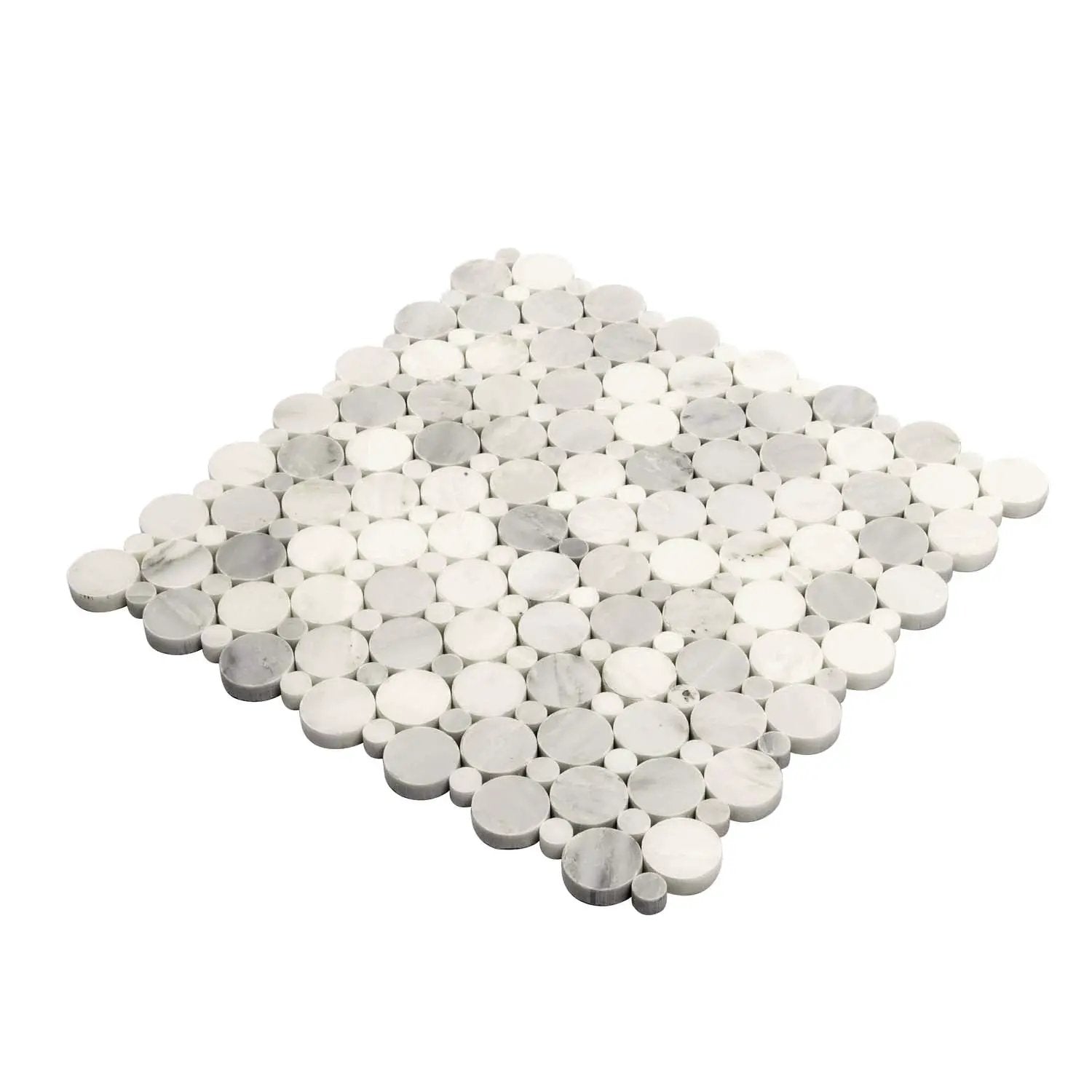 Oriental White 12x12 Polished Penny Round Marble Mosaic Tile (5 pack, 4.83 sq ft/case) by Apollo Tile