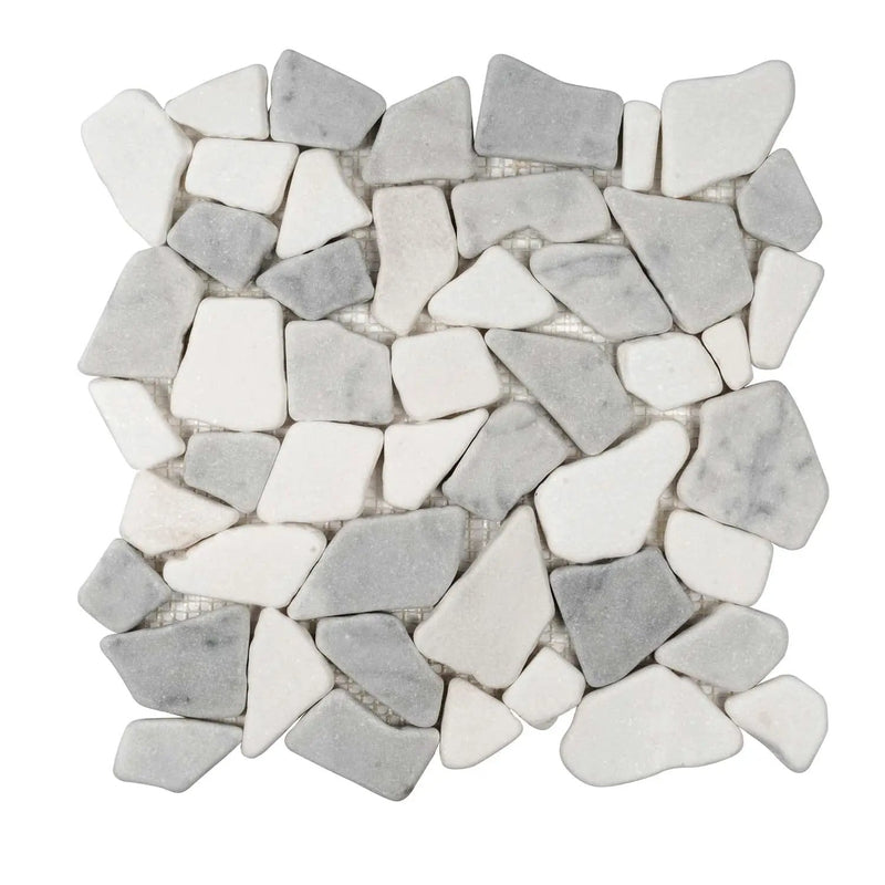 White Gray 11x11 Polished Marble Pebble Mosaic Tile (5 pack, 4.2 sq ft/case) by Apollo Tile