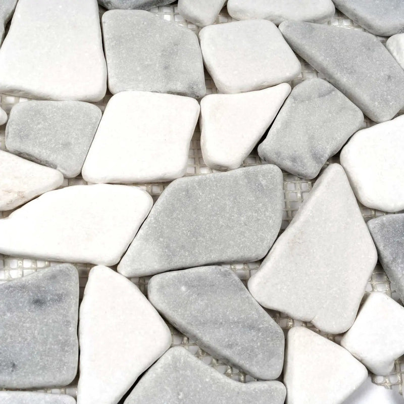 White Gray 11x11 Polished Marble Pebble Mosaic Tile (5 pack, 4.2 sq ft/case) by Apollo Tile