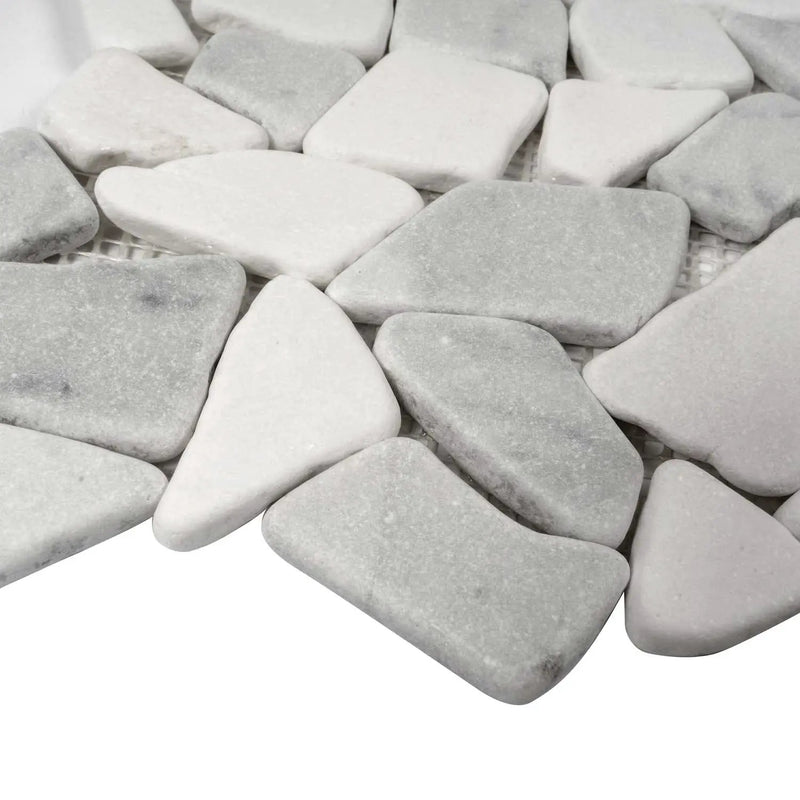 White Gray 11x11 Polished Marble Pebble Mosaic Tile (5 pack, 4.2 sq ft/case) by Apollo Tile