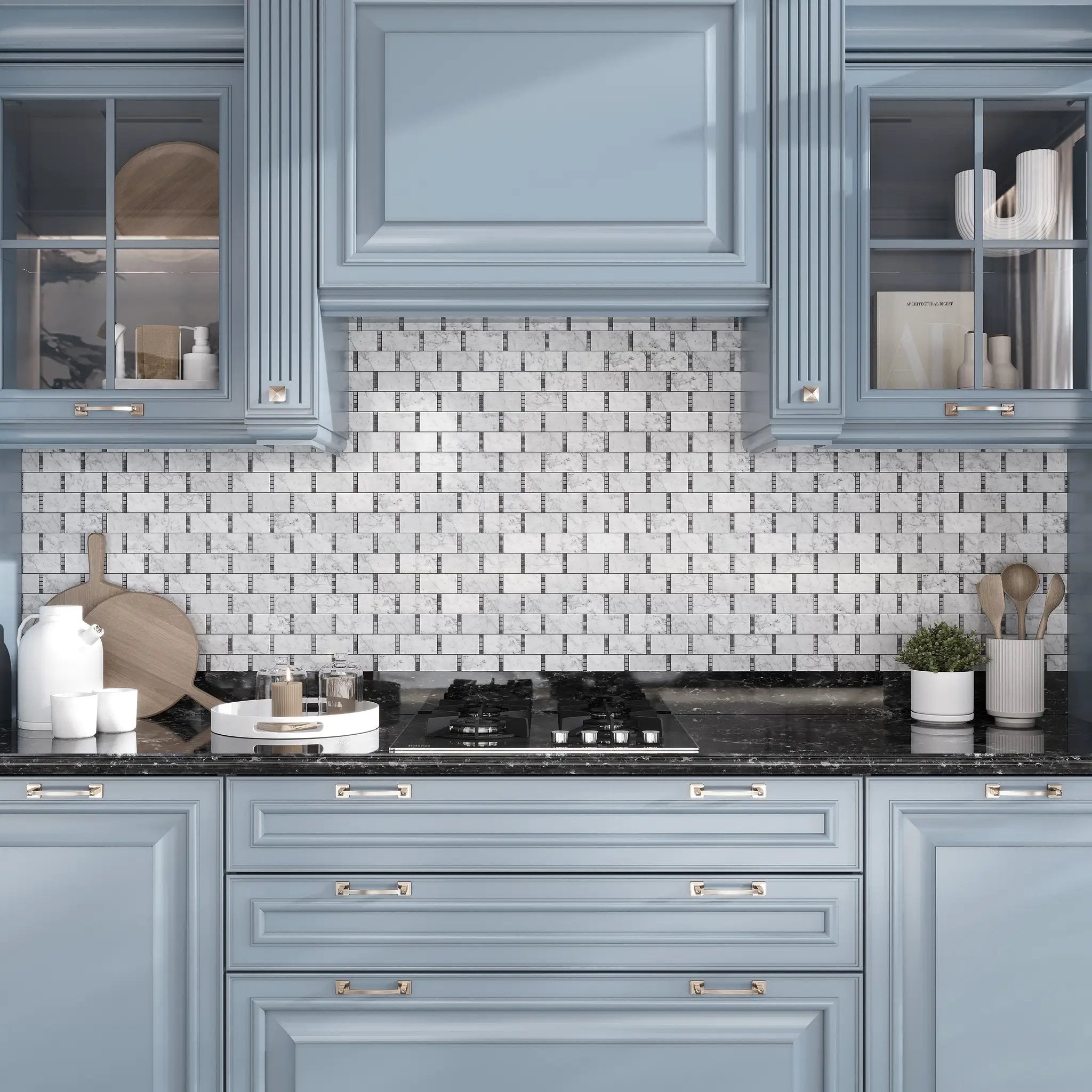 White 12x13 Polished Marble Mosaic Tile (5 pack, 5.28125 sq ft/case) by Apollo Tile