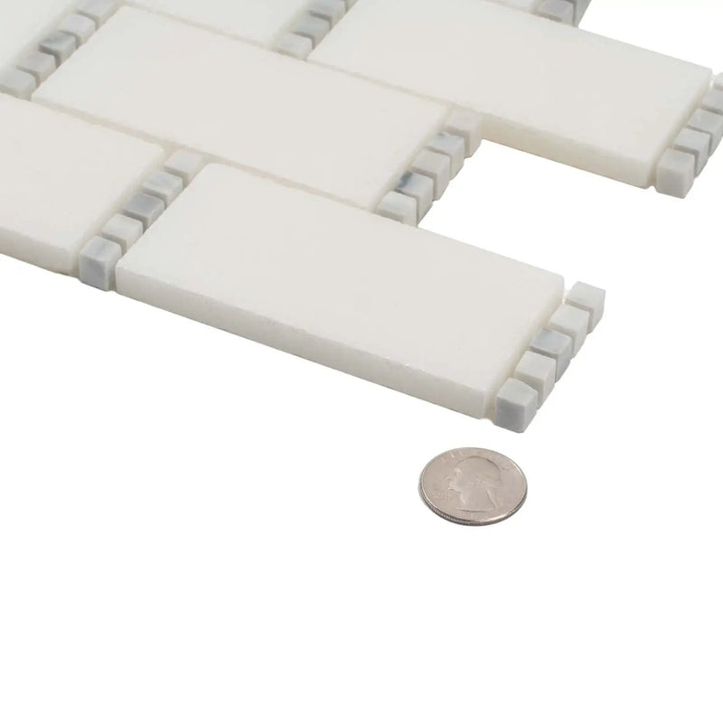 Eastern White, Bianco Carrara 12x13 Polished Brick Marble Mosaic Tile (5 pack, 5.28125 sq ft/case) by Apollo Tile