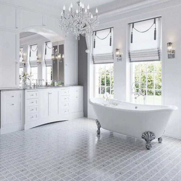Bianco Carrara, Eastern White 12x12 Polished Brick Marble Mosaic Tile (5 pack, 5 sq ft/case)