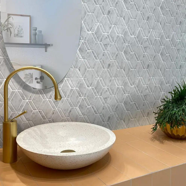 Pearl White 12x12 Polished Diamond Bianco Carrara Marble Mosaic Tile (5 pack, 4.59 sq ft/case)