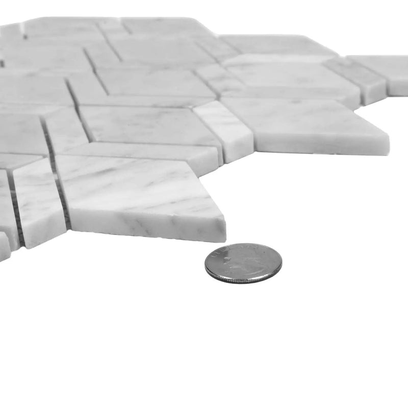 Pearl White 12x12 Polished Diamond Bianco Carrara Marble Mosaic Tile (5 pack, 4.59 sq ft/case) by Apollo Tile