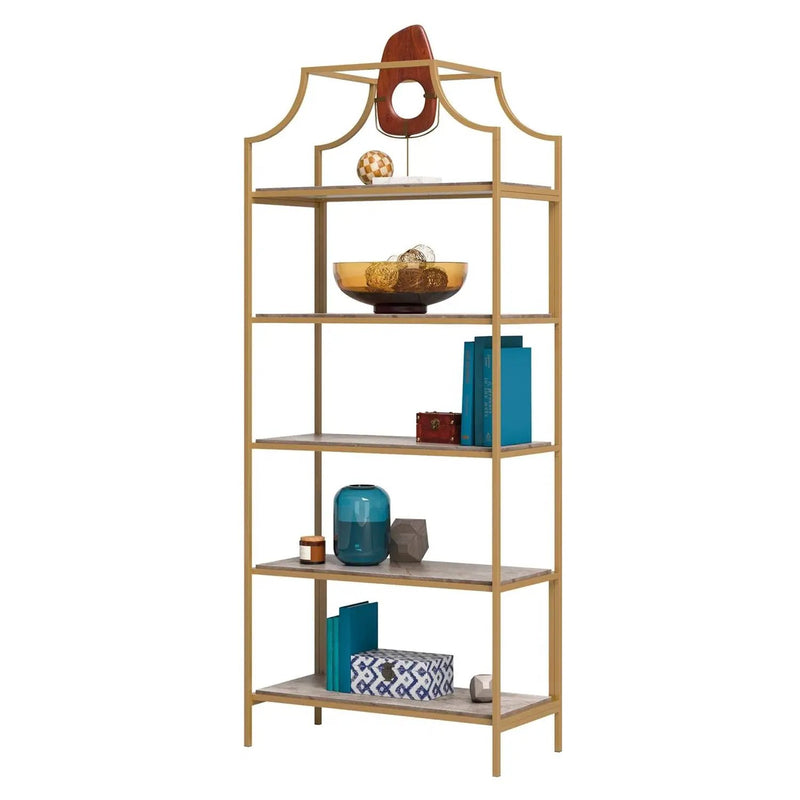 Gold Metal Display Rack Etagere Bookcase with 5 Faux Stone Storage Shelves by HomePacific