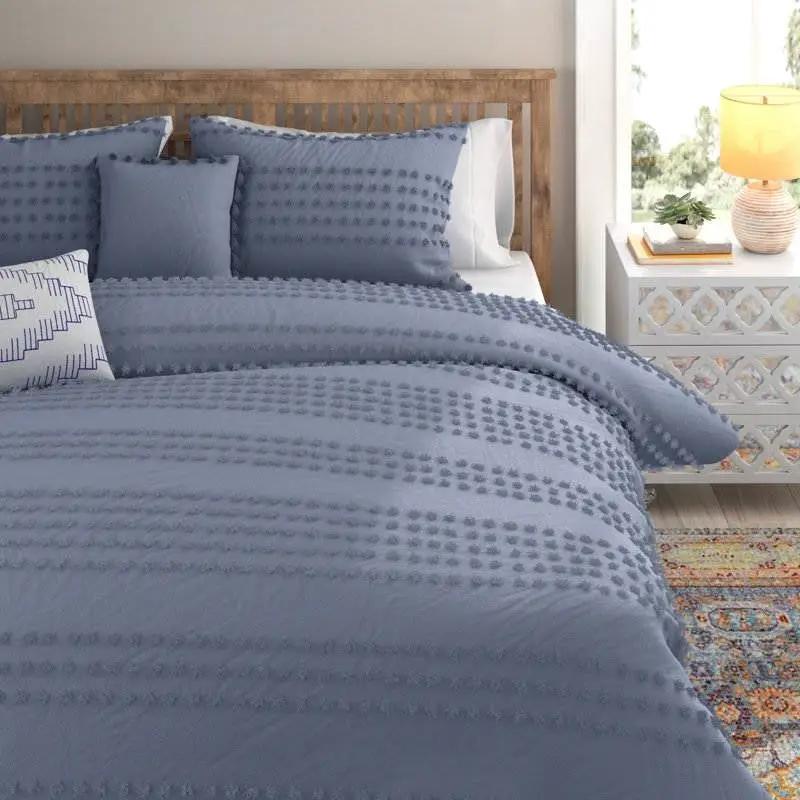 Full/Queen size 5-Piece 100-Percent Cotton Clip Dot Comforter Set in Denim Blue by HomePacific