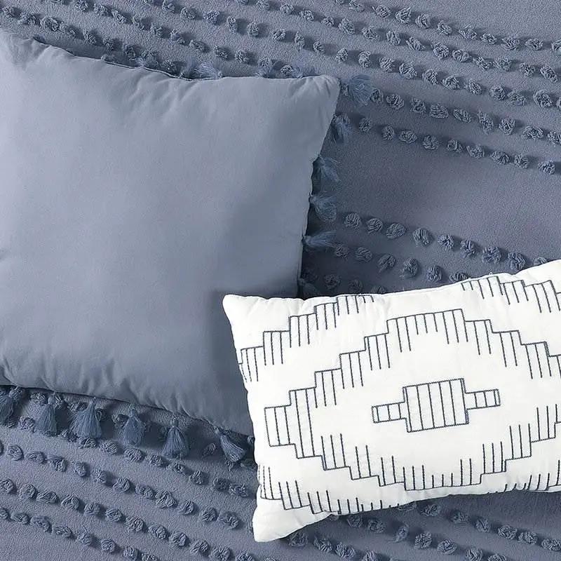 Full/Queen size 5-Piece 100-Percent Cotton Clip Dot Comforter Set in Denim Blue by HomePacific