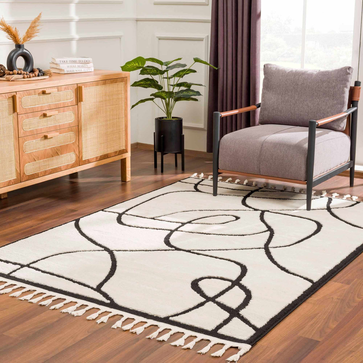 Azana Black & White Area Rug, installed in a room 4