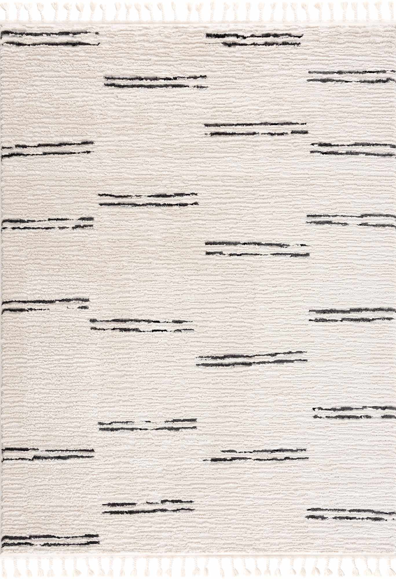 Riad Black Striped White Rug with Tassels by Boutique Rugs