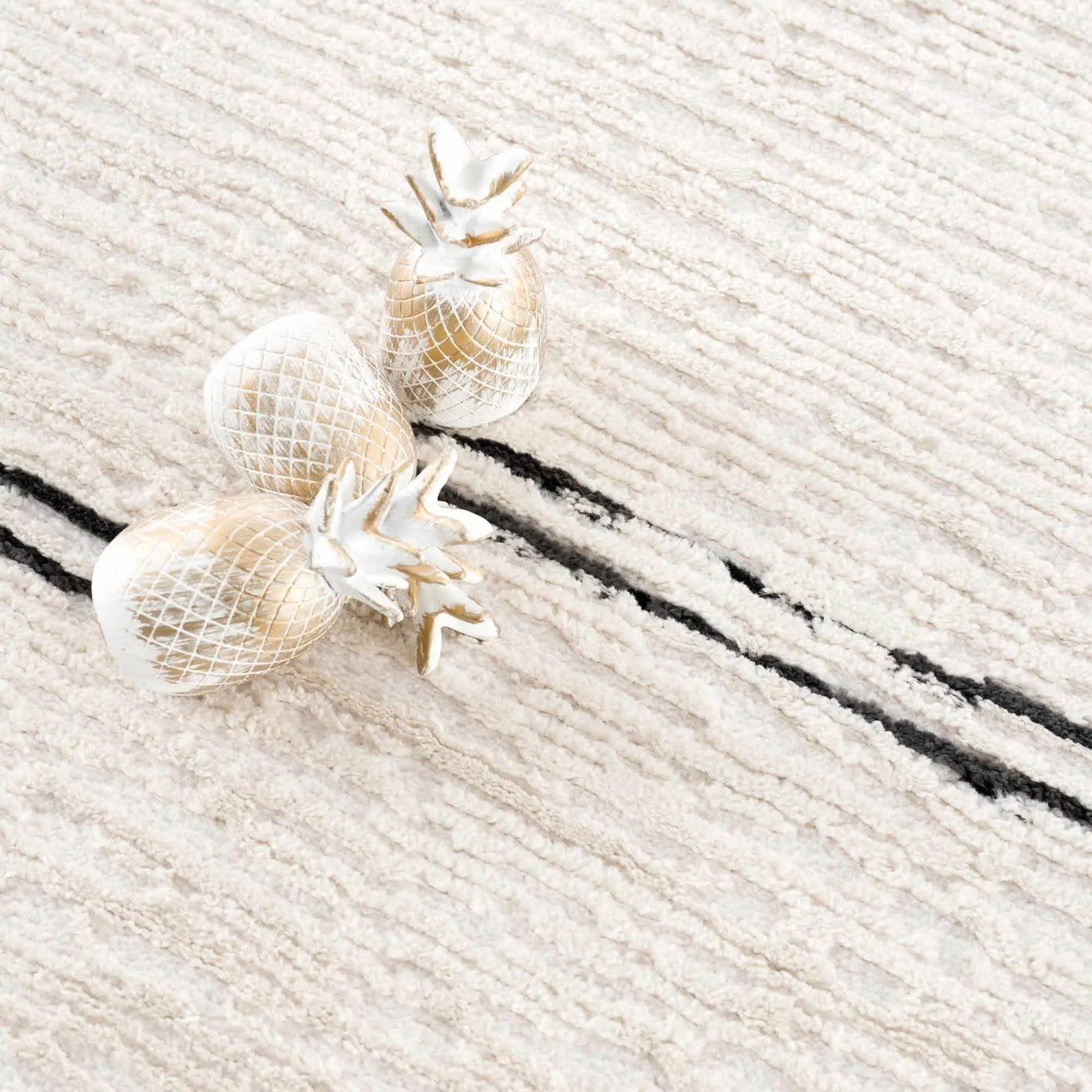 Riad Black Striped White Rug with Tassels by Boutique Rugs