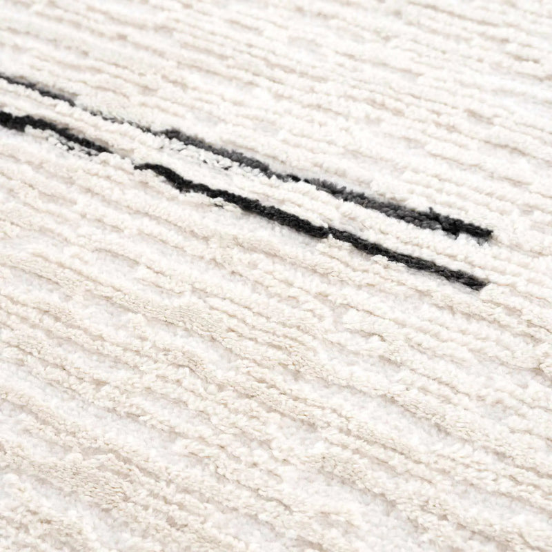 Riad Black Striped White Rug with Tassels by Boutique Rugs