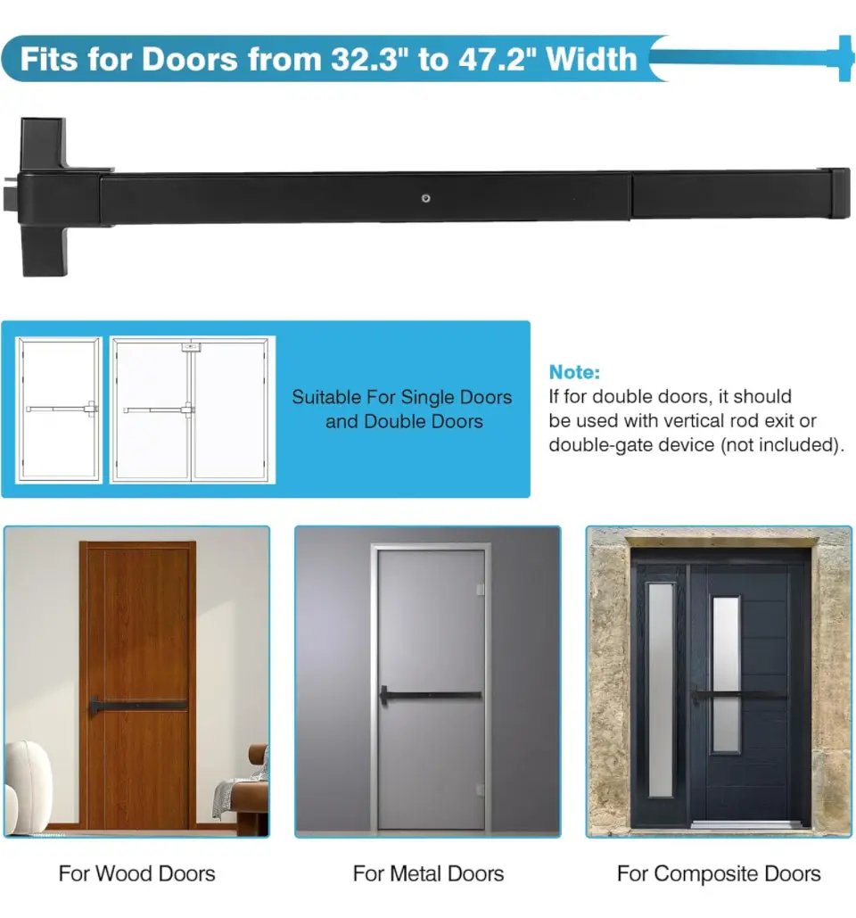 IRONWALLS Door Push Bar Panic Exit Device Aluminum with Handle Lever, Black 32" Commercial Push Panic Bars for Emergency Exit Doors, Heavy Duty Panic by Selzalot