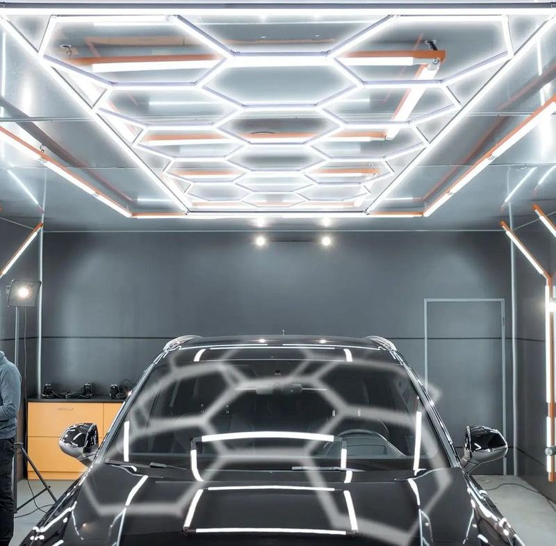 Open Box Baquler 15 Hexagon LED Garage Light System Honeycomb LED Shop Lights with White Border for Garage Workshop Car Detailing Shop Exhibition Hall by Selzalot