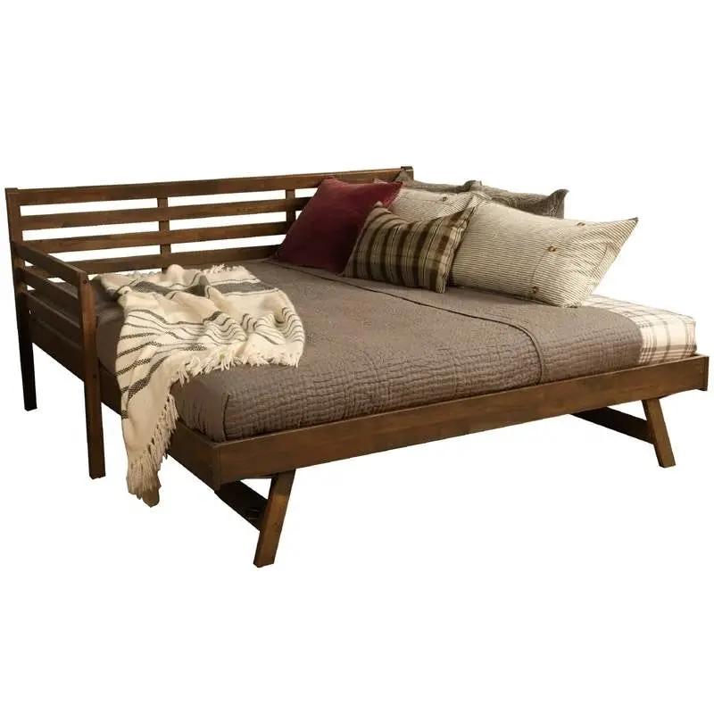 Solid Wood Daybed Frame with Twin Pop-Up Trundle Bed in Walnut Finish by HomePacific