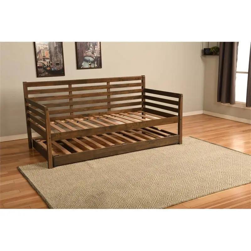 Solid Wood Daybed Frame with Twin Pop-Up Trundle Bed in Walnut Finish by HomePacific