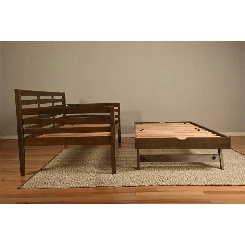 Solid Wood Daybed Frame with Twin Pop-Up Trundle Bed in Walnut Finish by HomePacific
