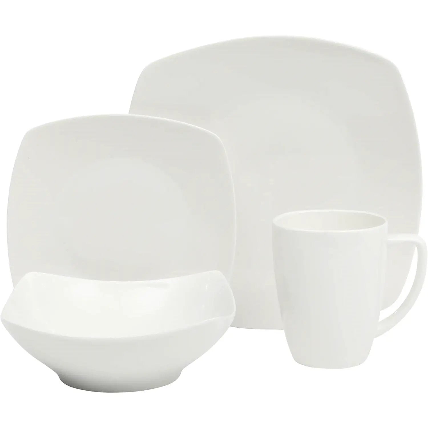 16 Pieces - White Square Porcelain Dinnerware Set - Service for 4 by HomePacific