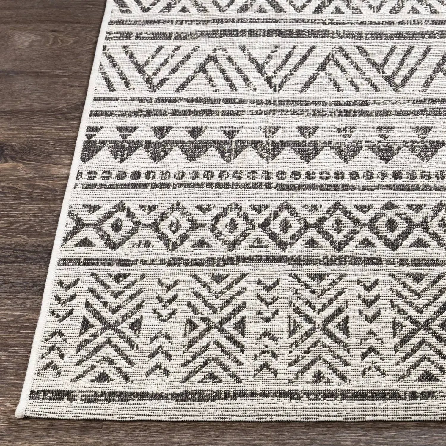 5 ft. x 8 ft. Black Off-White Chevron Coastal Boho Style Indoor Outdoor Area Rug by HomePacific