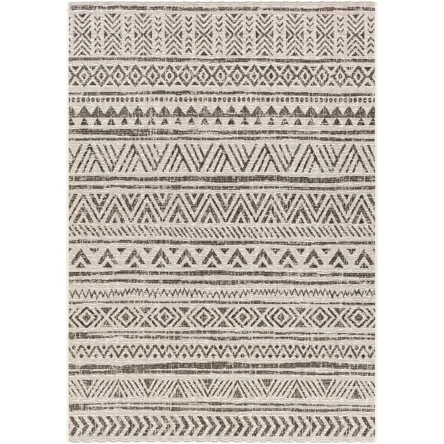 5 ft. x 8 ft. Black Off-White Chevron Coastal Boho Style Indoor Outdoor Area Rug by HomePacific