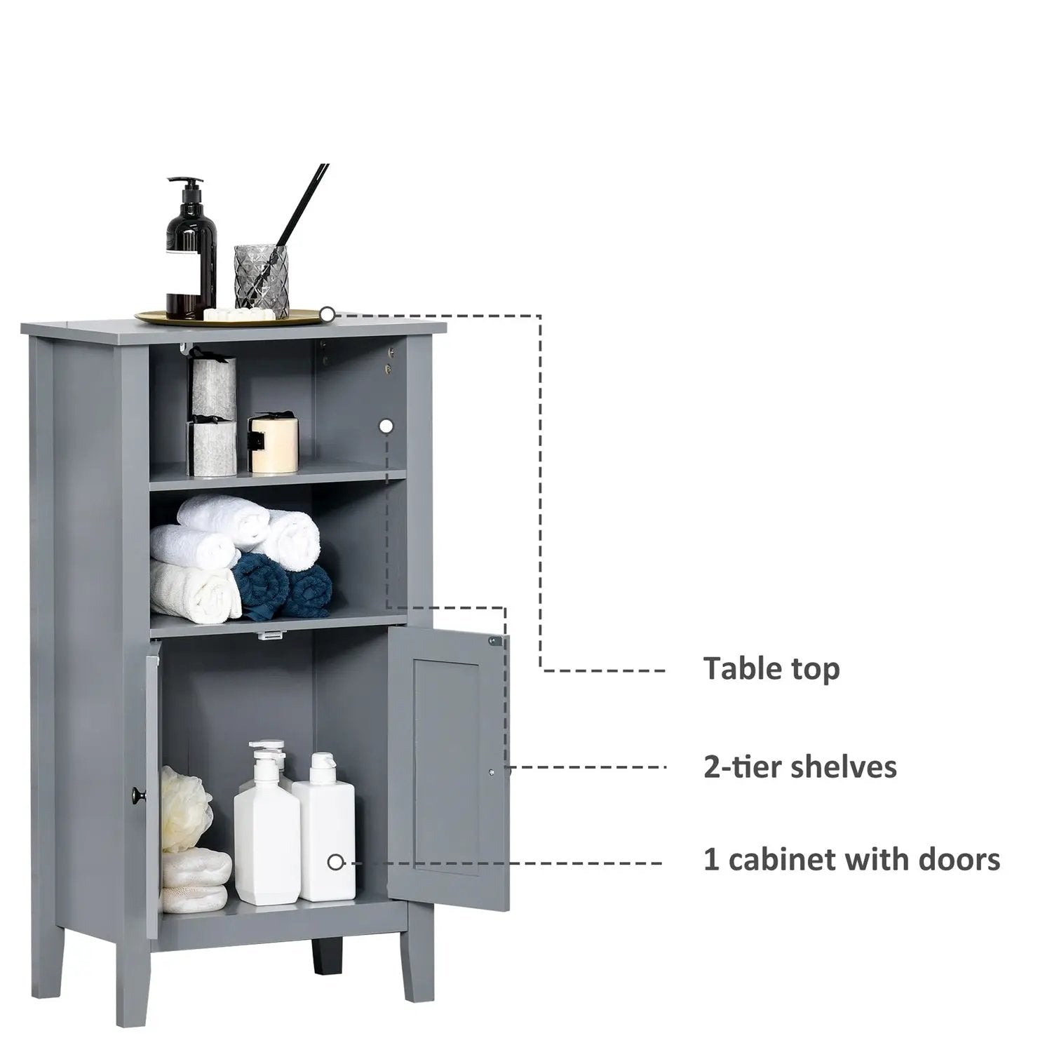 Gray 2 Tier Shelf Hidden Storage Bathroom Floor Cabinet by HomePacific