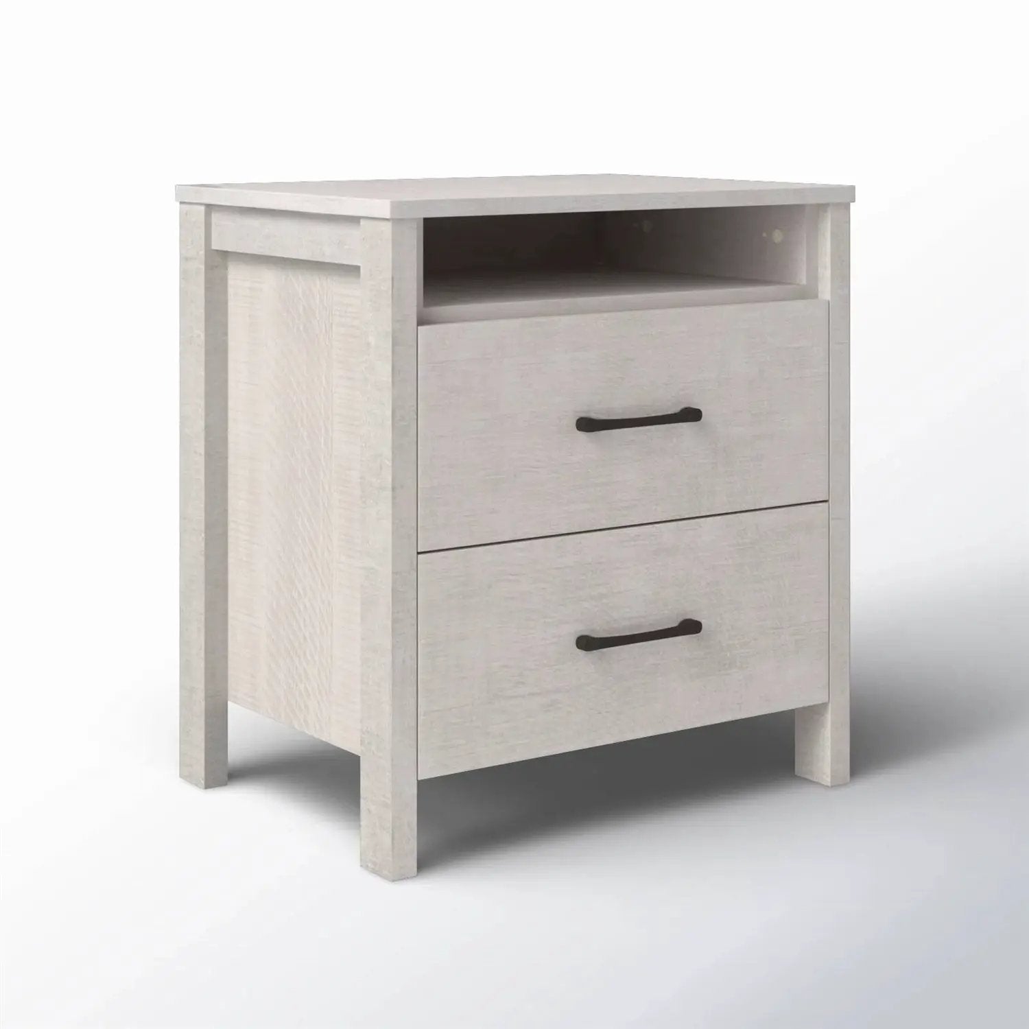 Modern Farmhouse Bedroom 2-Drawer Bedside Table Nightstand in Grey Wood Finish by HomePacific