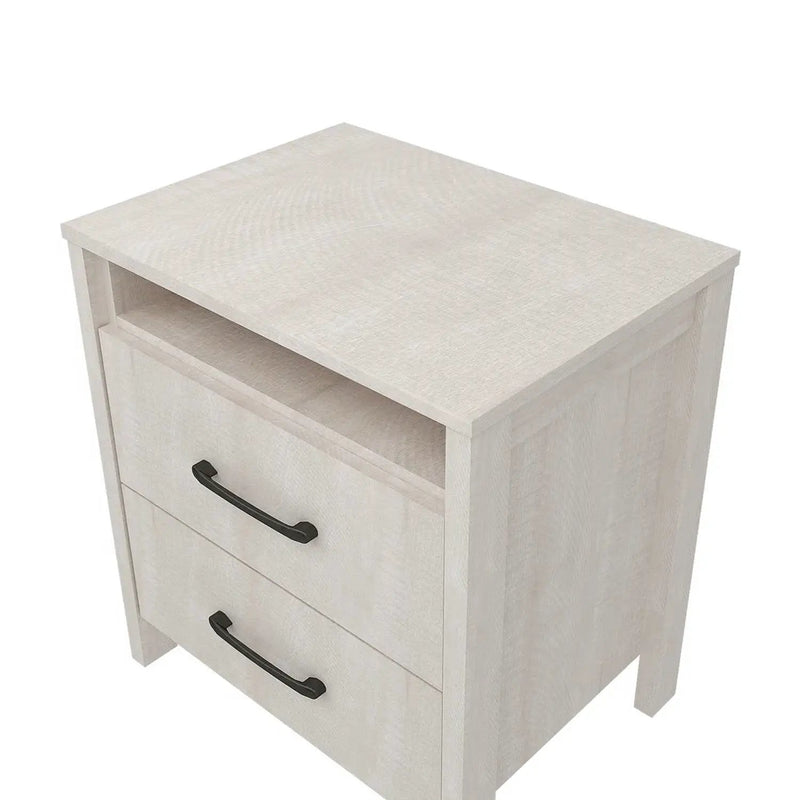 Modern Farmhouse Bedroom 2-Drawer Bedside Table Nightstand in Grey Wood Finish by HomePacific