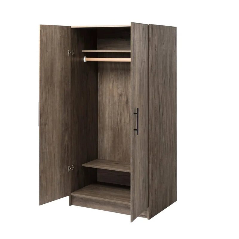 Bedroom Armoire Wardrobe Cabinet with Hanging Rail in Grey Brown Wood Finish by HomePacific