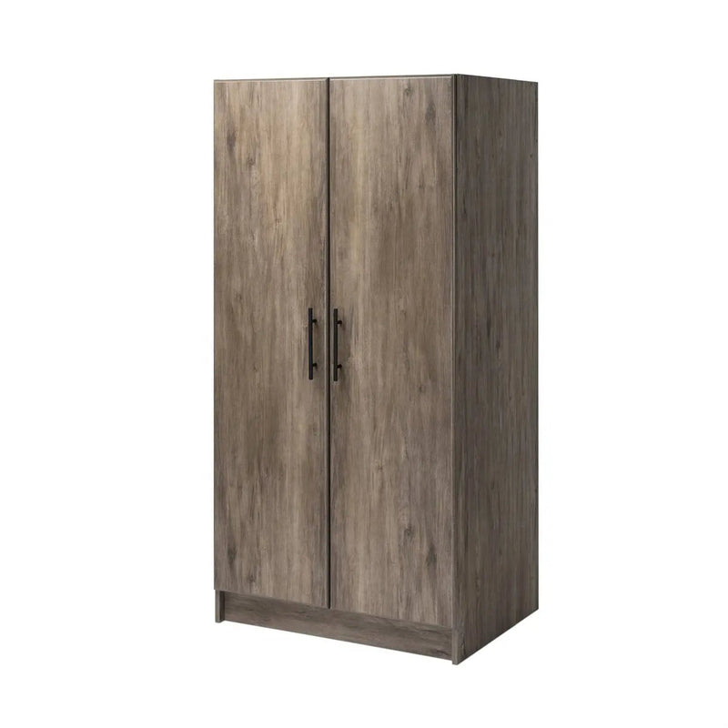 Bedroom Armoire Wardrobe Cabinet with Hanging Rail in Grey Brown Wood Finish by HomePacific