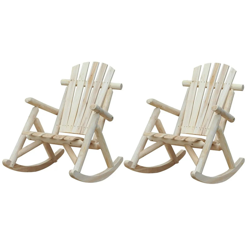 FarmHouse Classical Fir Wood Rocking Adirondack Chair Natural - Set of 2 by HomePacific