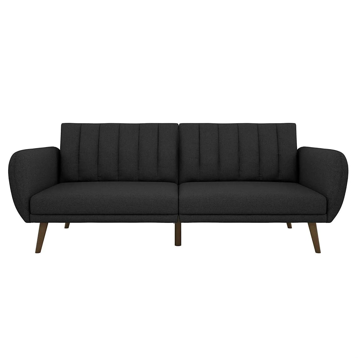 Dark Grey Linen Futon Sofa Bed with Modern Mid-Century Style Wooden Legs by HomePacific