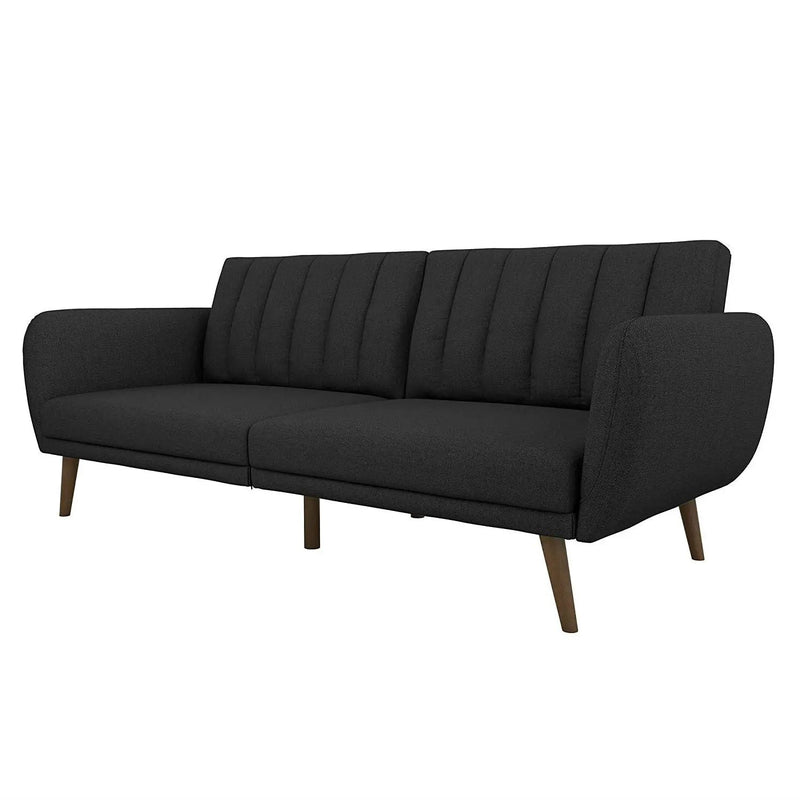 Dark Grey Linen Futon Sofa Bed with Modern Mid-Century Style Wooden Legs by HomePacific