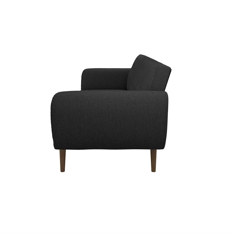 Dark Grey Linen Futon Sofa Bed with Modern Mid-Century Style Wooden Legs by HomePacific