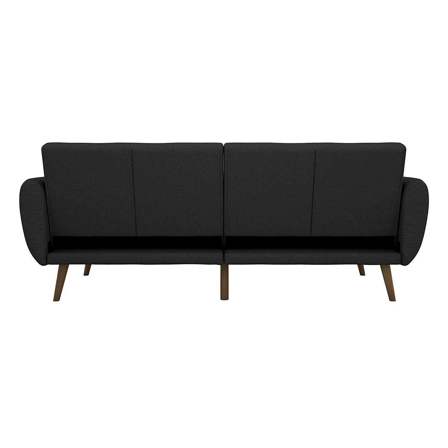 Dark Grey Linen Futon Sofa Bed with Modern Mid-Century Style Wooden Legs by HomePacific
