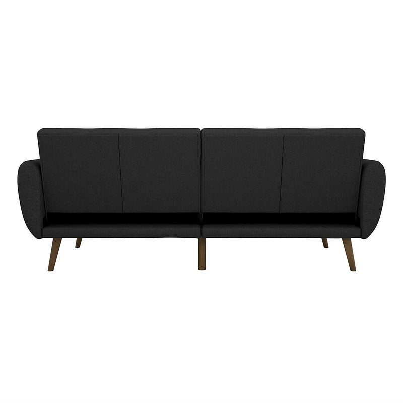 Dark Grey Linen Futon Sofa Bed with Modern Mid-Century Style Wooden Legs by HomePacific