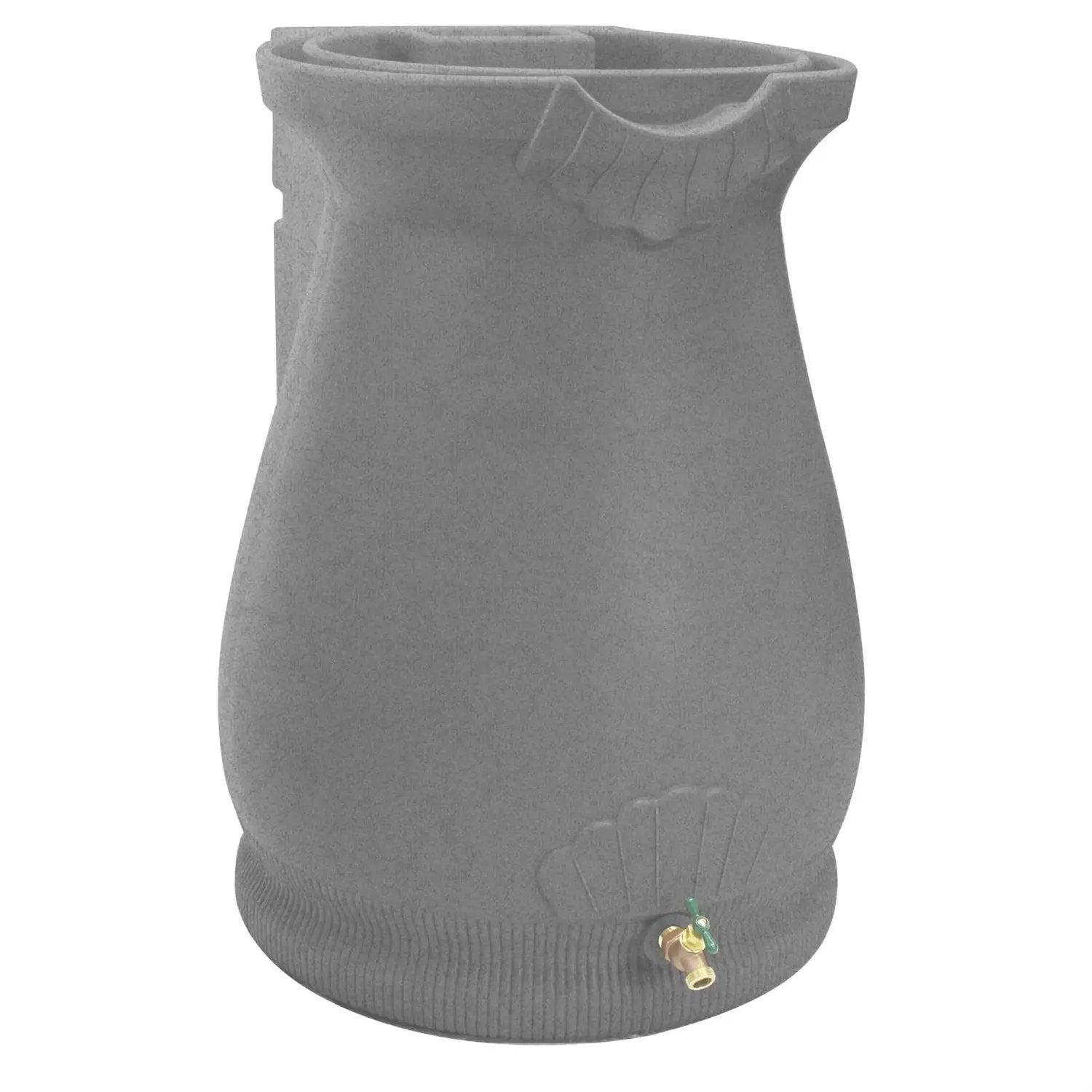 Grey Granite 65 Gallon Plastic Urn Rain Barrel with Planter Top by HomePacific