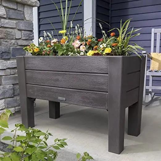 Espresso Rectangular Plastic Raised Garden Bed Planter Box with Removeable Trays by HomePacific
